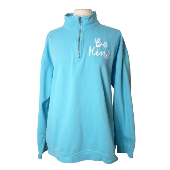 Comfort Colors Womens Be Kind Sweatshirt XL Teal Blue Quarter-Zip Pullover Chic - Picture 1 of 6